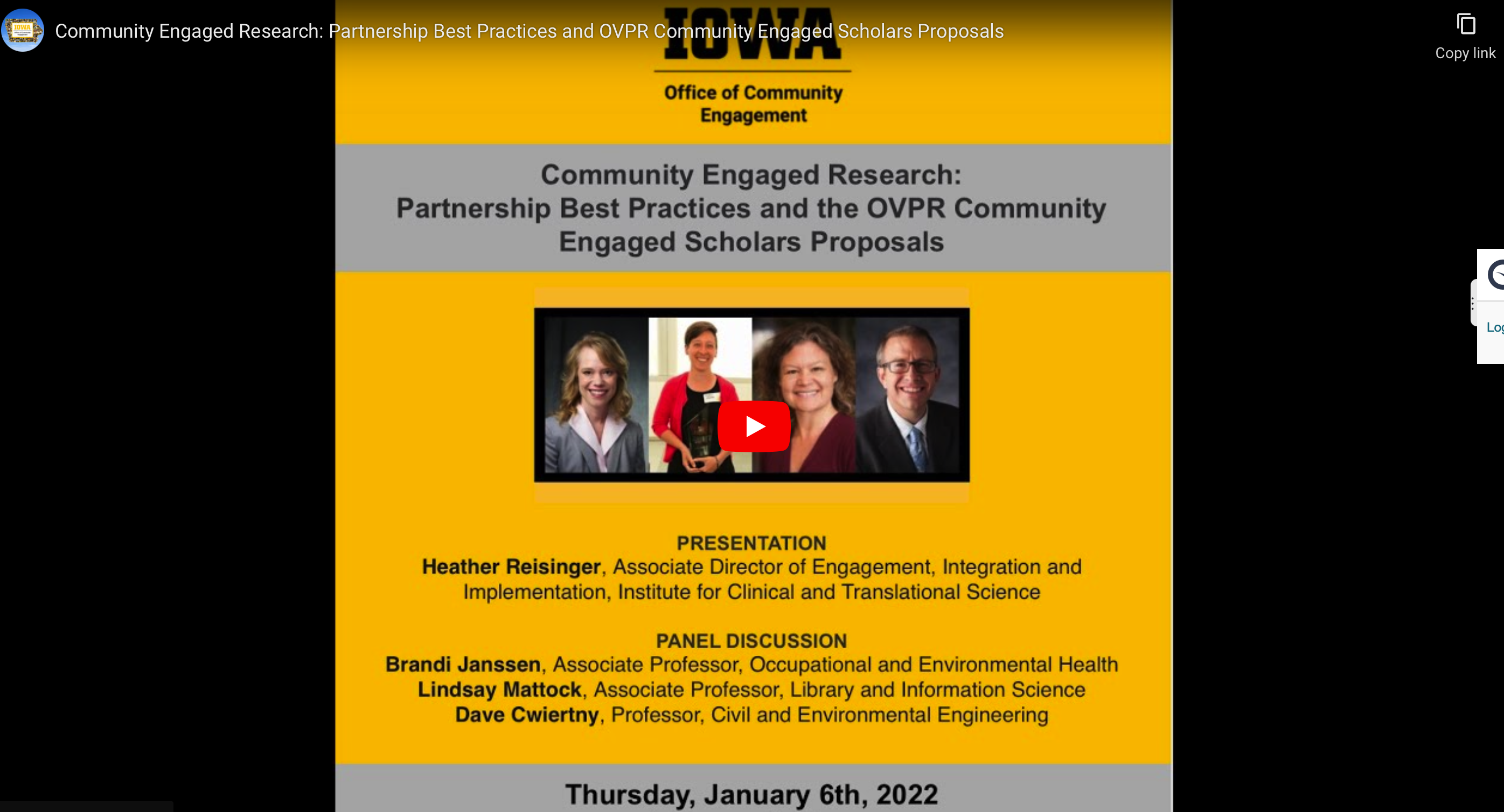 Community Engaged Research Workshop Video