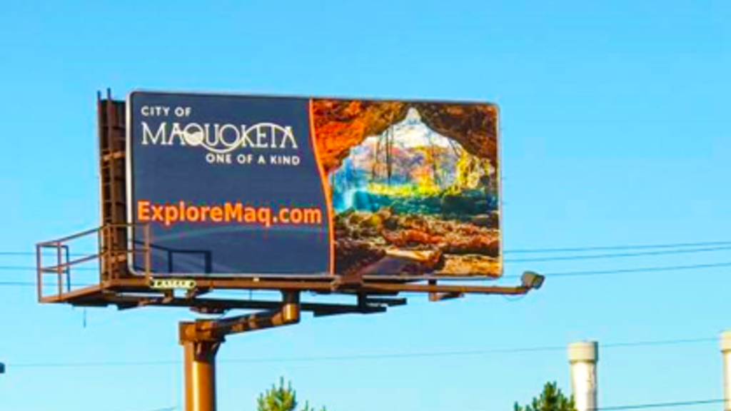 A city billboard outside Maquoketa